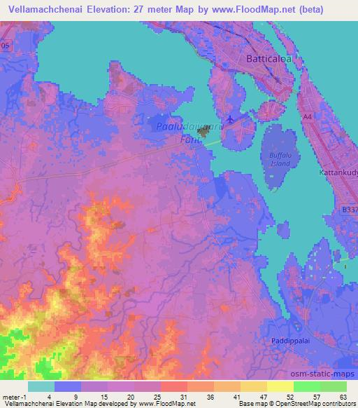 Vellamachchenai,Sri Lanka Elevation Map