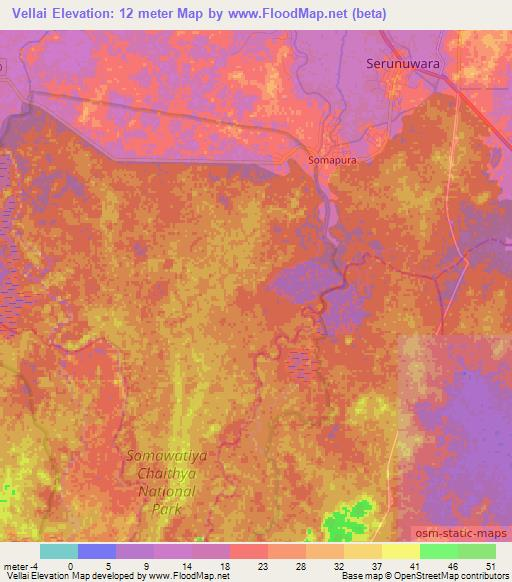 Vellai,Sri Lanka Elevation Map