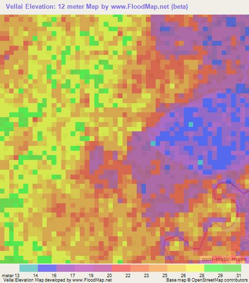 Vellai,Sri Lanka Elevation Map