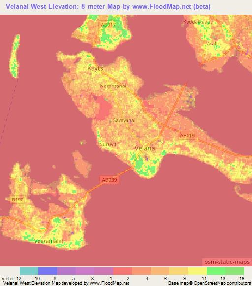 Velanai West,Sri Lanka Elevation Map