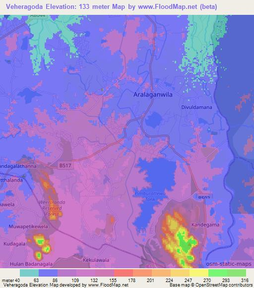 Veheragoda,Sri Lanka Elevation Map