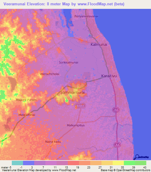 Veeramunai,Sri Lanka Elevation Map