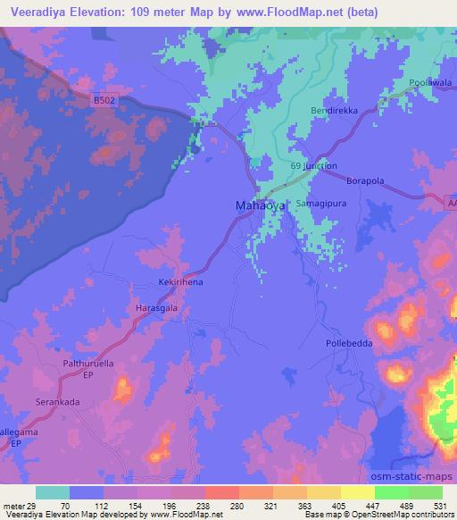 Veeradiya,Sri Lanka Elevation Map