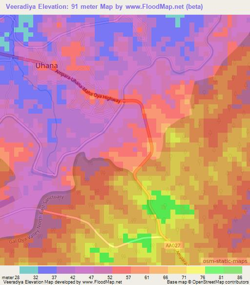 Veeradiya,Sri Lanka Elevation Map