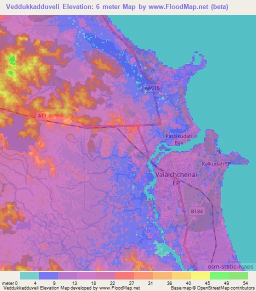 Veddukkadduveli,Sri Lanka Elevation Map