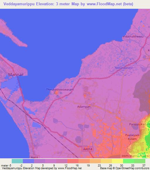 Veddayamurippu,Sri Lanka Elevation Map