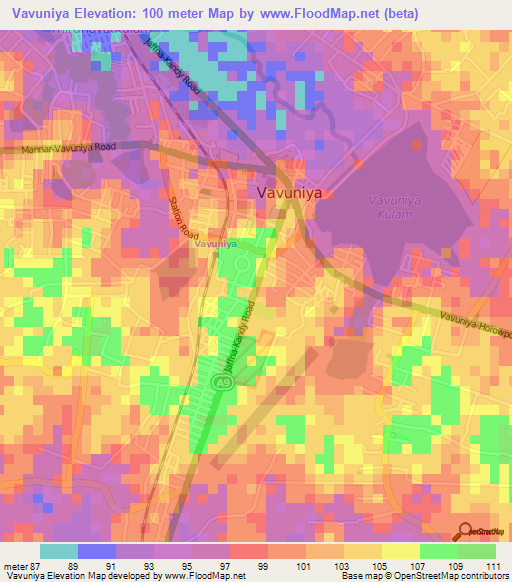 Vavuniya,Sri Lanka Elevation Map