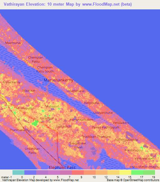 Vathirayan,Sri Lanka Elevation Map