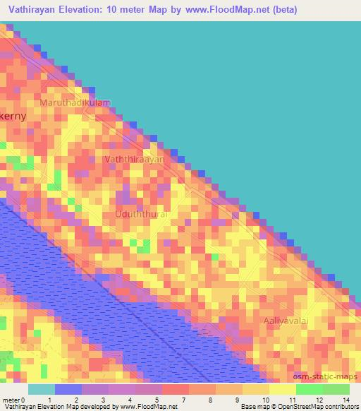 Vathirayan,Sri Lanka Elevation Map