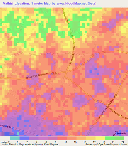 Vathiri,Sri Lanka Elevation Map