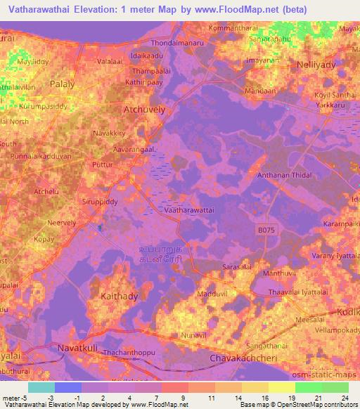 Vatharawathai,Sri Lanka Elevation Map