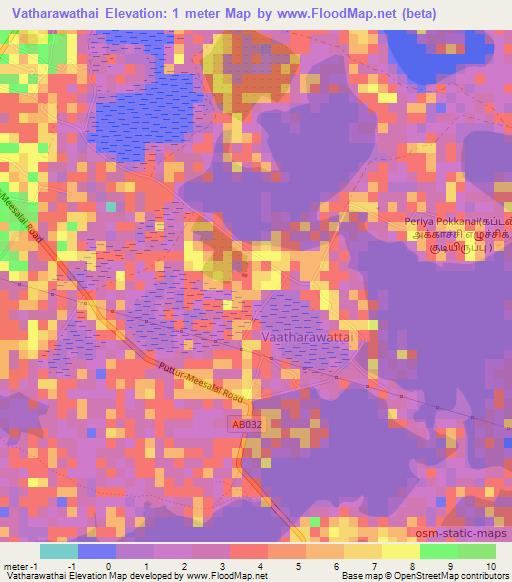 Vatharawathai,Sri Lanka Elevation Map