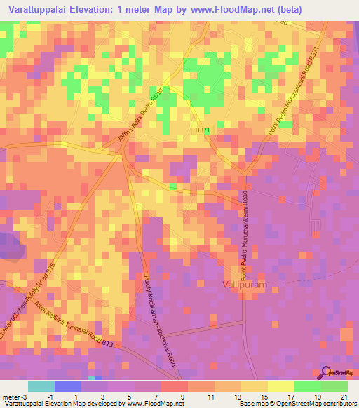 Varattuppalai,Sri Lanka Elevation Map