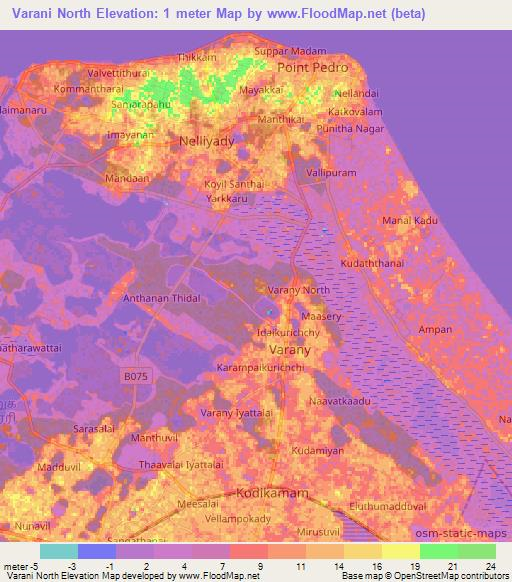 Varani North,Sri Lanka Elevation Map
