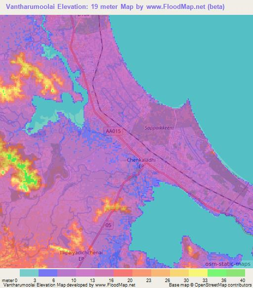 Vantharumoolai,Sri Lanka Elevation Map