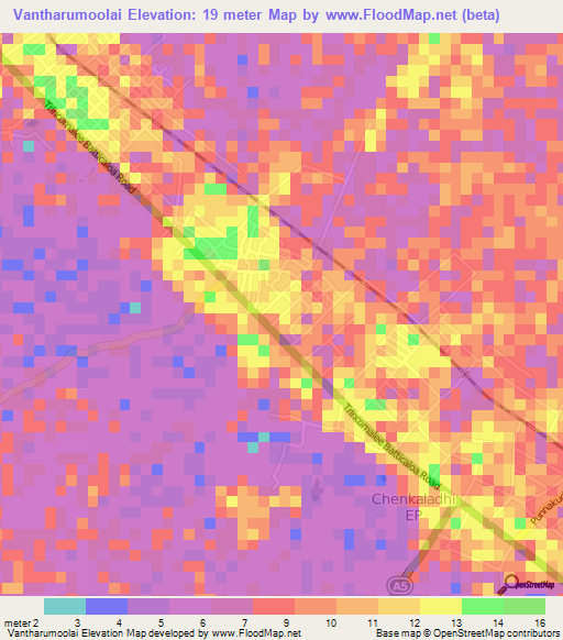 Vantharumoolai,Sri Lanka Elevation Map