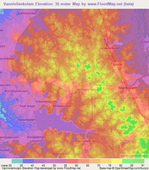 Vannivilankulam,Sri Lanka Elevation Map