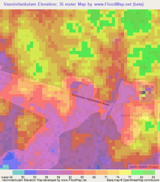 Vannivilankulam,Sri Lanka Elevation Map