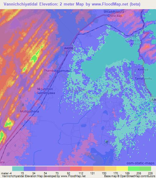 Vannichchiyatidal,Sri Lanka Elevation Map