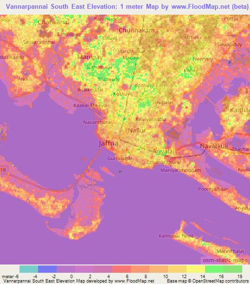 Vannarpannai South East,Sri Lanka Elevation Map