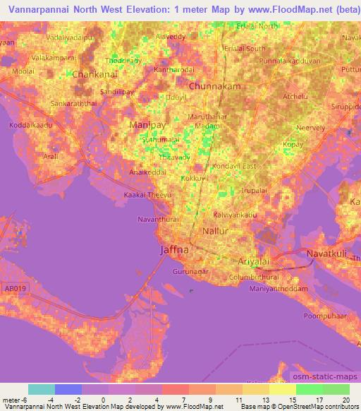 Vannarpannai North West,Sri Lanka Elevation Map