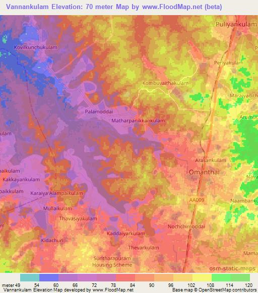 Vannankulam,Sri Lanka Elevation Map