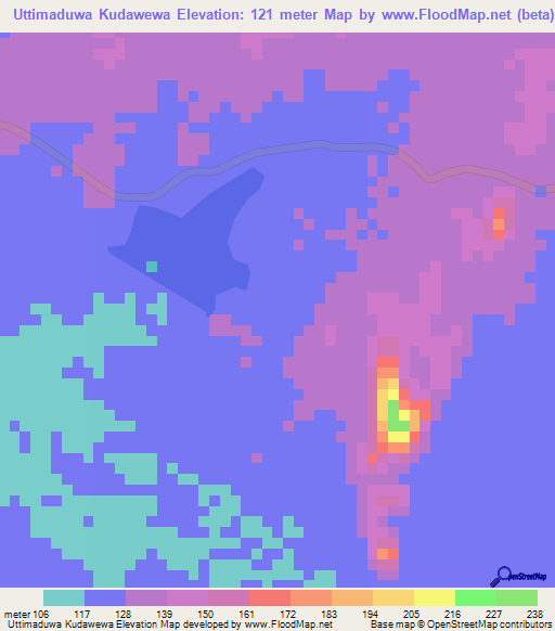 Uttimaduwa Kudawewa,Sri Lanka Elevation Map