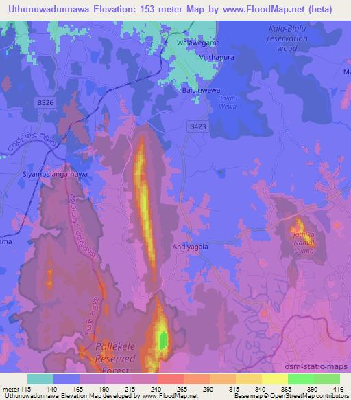 Uthunuwadunnawa,Sri Lanka Elevation Map