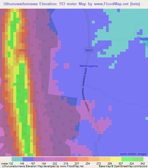 Uthunuwadunnawa,Sri Lanka Elevation Map