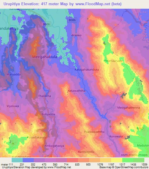 Urupitiya,Sri Lanka Elevation Map