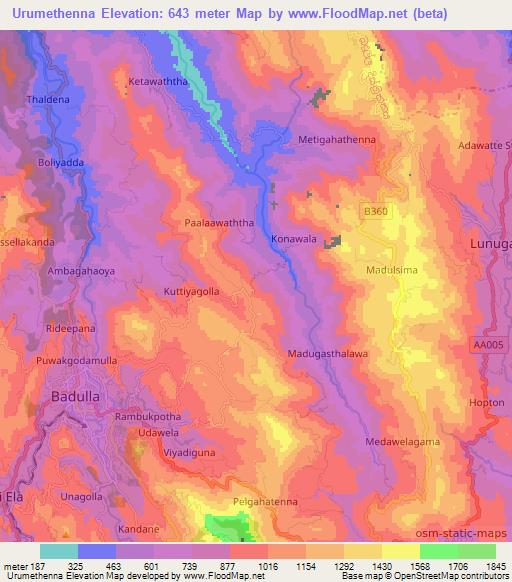 Urumethenna,Sri Lanka Elevation Map
