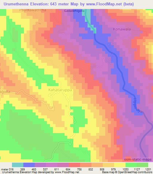 Urumethenna,Sri Lanka Elevation Map