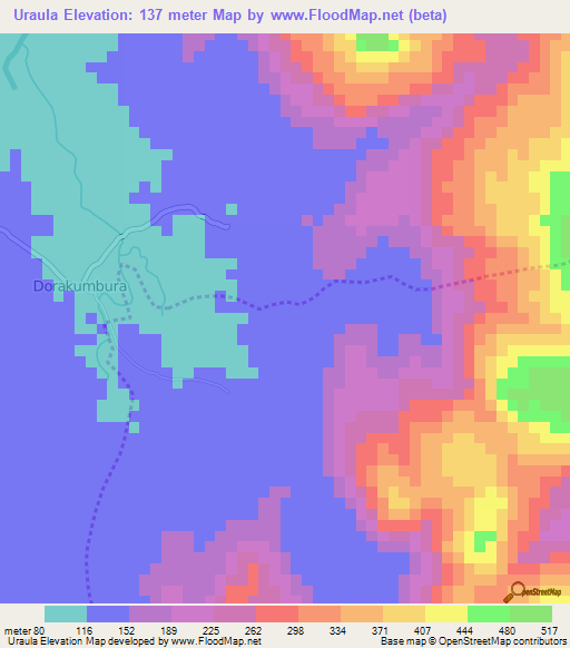 Uraula,Sri Lanka Elevation Map