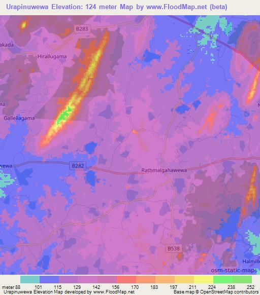 Urapinuwewa,Sri Lanka Elevation Map