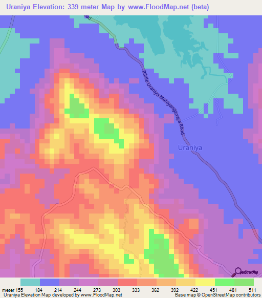 Uraniya,Sri Lanka Elevation Map