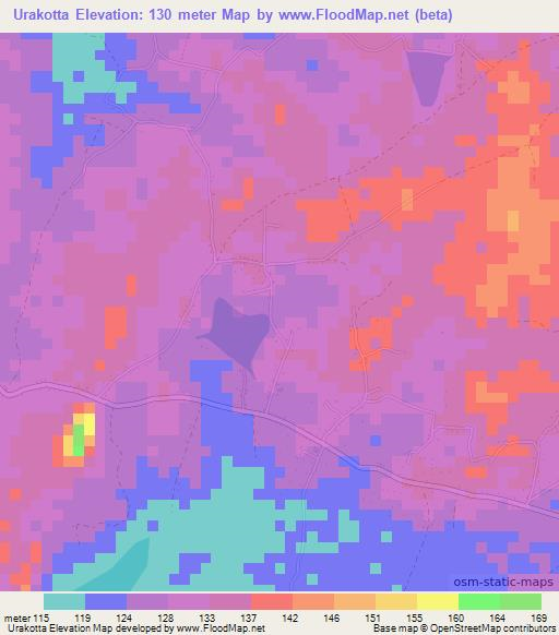 Urakotta,Sri Lanka Elevation Map