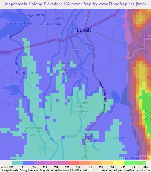 Unapotuwela Colony,Sri Lanka Elevation Map