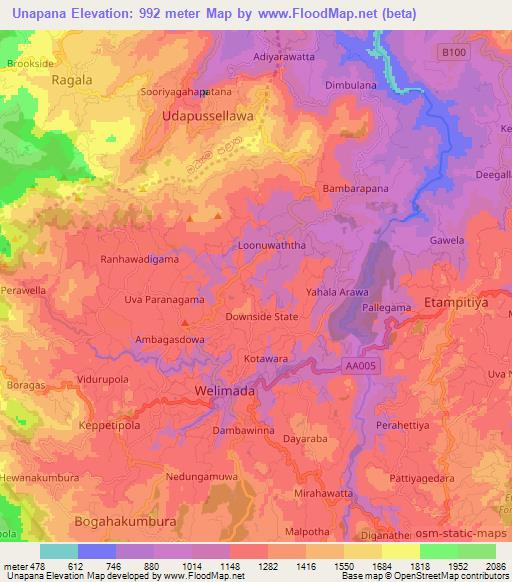 Unapana,Sri Lanka Elevation Map