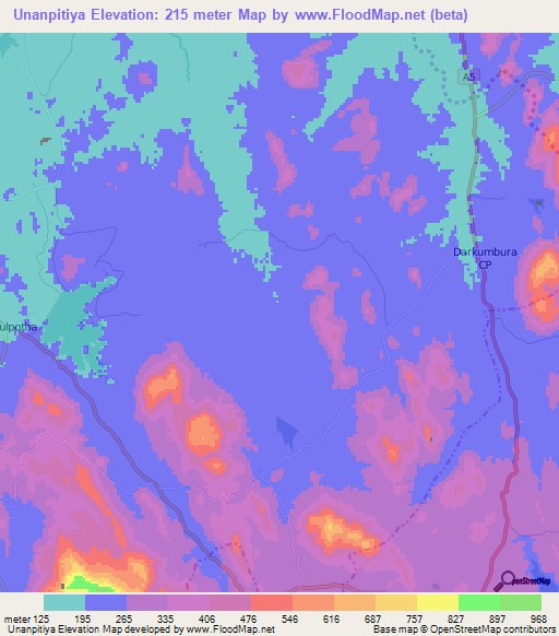 Unanpitiya,Sri Lanka Elevation Map