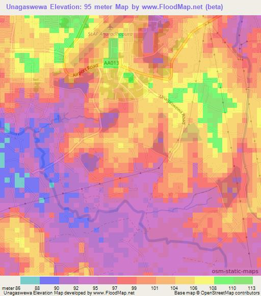 Unagaswewa,Sri Lanka Elevation Map
