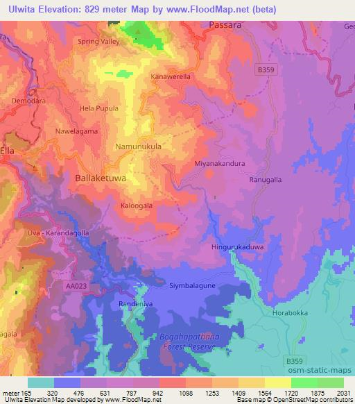 Ulwita,Sri Lanka Elevation Map