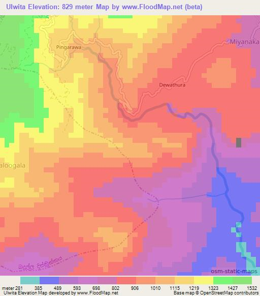 Ulwita,Sri Lanka Elevation Map