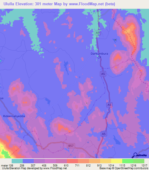 Ululla,Sri Lanka Elevation Map