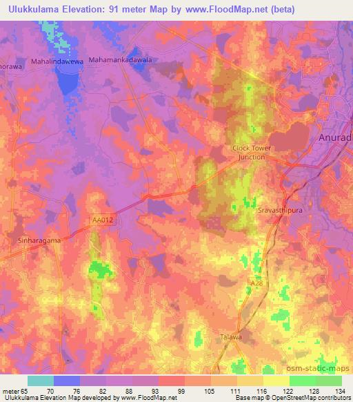 Ulukkulama,Sri Lanka Elevation Map