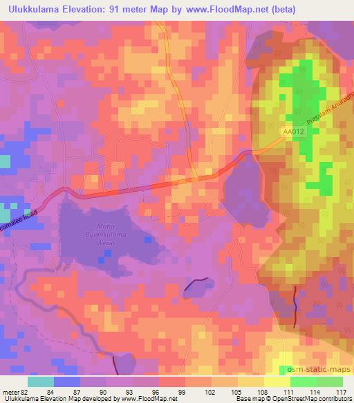Ulukkulama,Sri Lanka Elevation Map