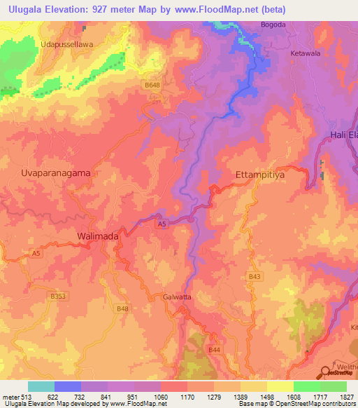 Ulugala,Sri Lanka Elevation Map