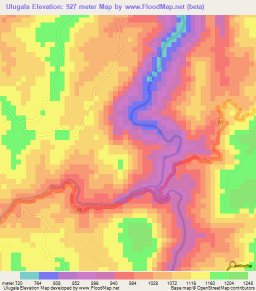 Ulugala,Sri Lanka Elevation Map