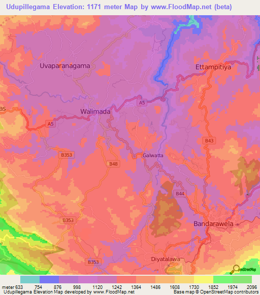 Udupillegama,Sri Lanka Elevation Map