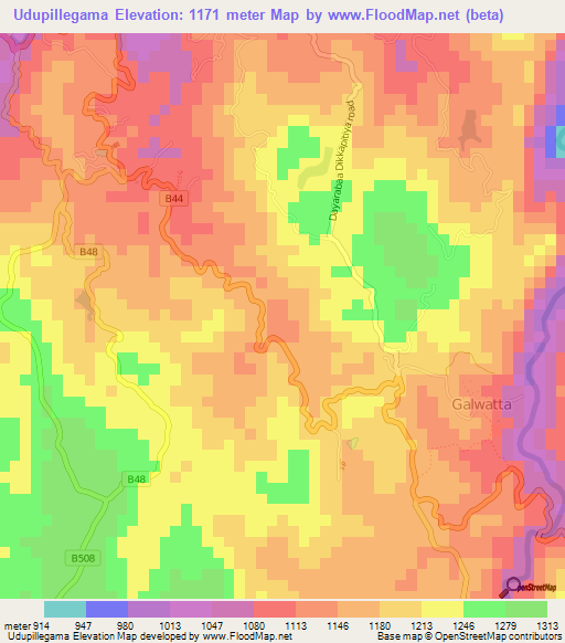 Udupillegama,Sri Lanka Elevation Map