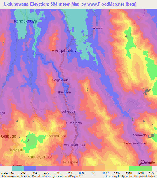 Ukdunuwatta,Sri Lanka Elevation Map